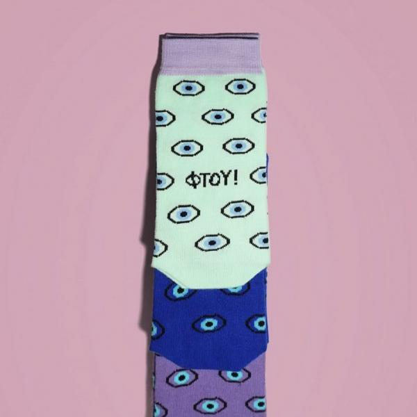 Eyes socks in aqua Pantone 0921 C
