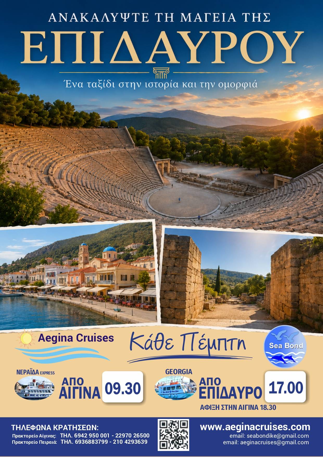 Ημερήσια κρουαζιέρα στην Επίδαυρο από το λιμάνι της Αίγινας