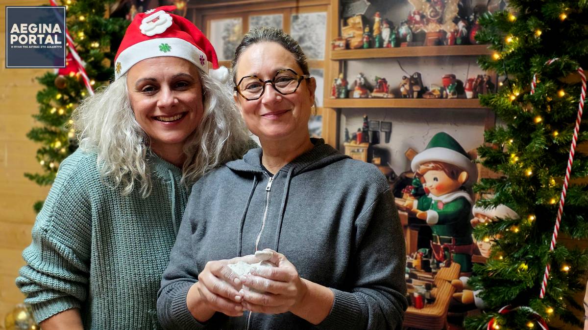 Δημιουργικές στιγμές στο Χριστουγεννιάτικο Χωριό του Δήμου Αίγινας, με το εργαστήρι Κεραμικής Κοττάκη για μικρούς καλλιτέχνες.